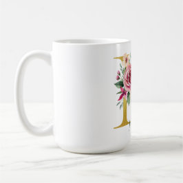 Aquarellblume und Goldbrief M, Name Kaffeetasse