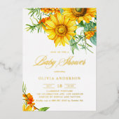 Aquarellblume und Sea Buckthorn Kinderdusche Folieneinladung (Vorderseite)