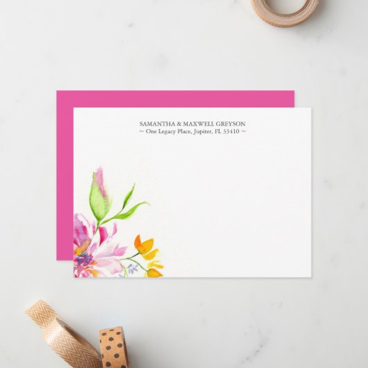 Aquarellblume Vielen Dank, dass Sie Karten bemerke (Vorderseite/Rückseite Beispiel)