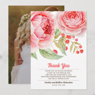 Aquarellblume Vielen Dank für Ihre Hochzeit Foto-K Dankeskarte