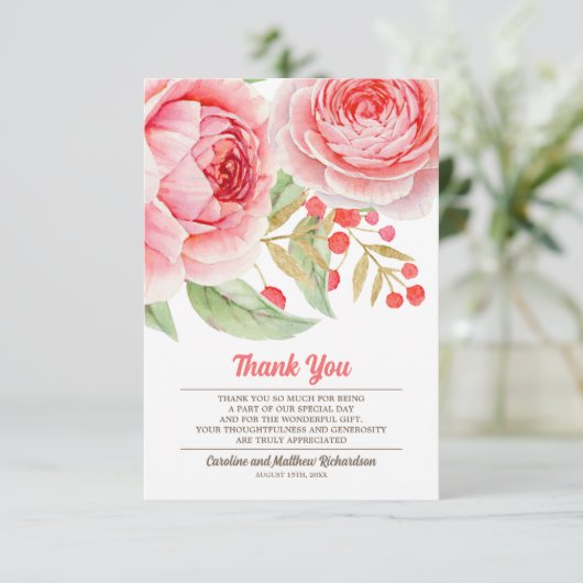 Aquarellblume Vielen Dank für Ihre Hochzeitkarte Dankeskarte (Stehend Vorderseite)