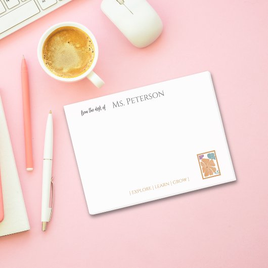 Aquarellblume vom Schreibtisch des Lehrers Post-it Klebezettel