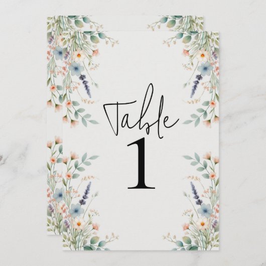 Aquarellblume Wildblume Frühjahr Tischnummer (Vorne/Hinten)