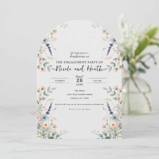 Aquarellblume Wildblume Frühjahr Verlobung Einladung (Stehend Vorderseite)