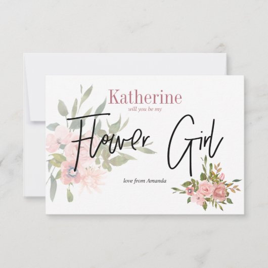 Aquarellblume wird mein Blumenmädchen sein Einladung (Vorderseite)