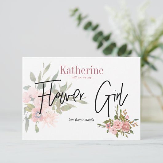 Aquarellblume wird mein Blumenmädchen sein Einladung (Stehend Vorderseite)
