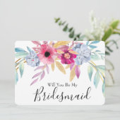 Aquarellblume wird meine Bridesmädchen sein Einladung (Stehend Vorderseite)