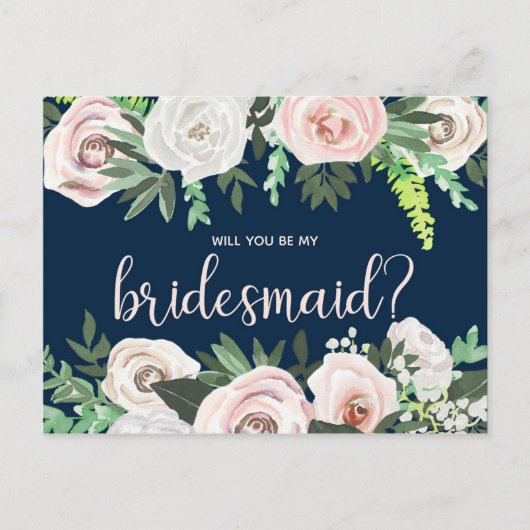 Aquarellblume wird meine Bridesmaid-Karte sein Einladungspostkarte (Vorderseite)
