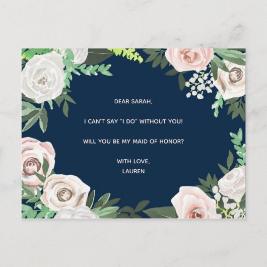 Aquarellblume wird meine Mädchenhonorarkarte sein Einladungspostkarte (Rückseite)