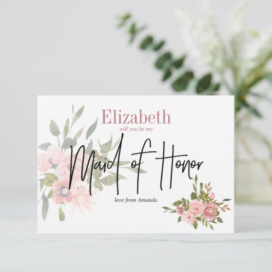 Aquarellblume wird meine Trauzeugin sein Einladung (Stehend Vorderseite)