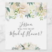 Aquarellblume wird meine Trauzeugin sein Weinetikett (Einzelnes Label)