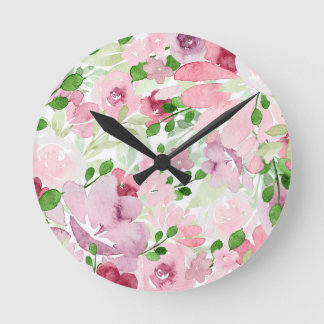Aquarellblumen 2 runde wanduhr