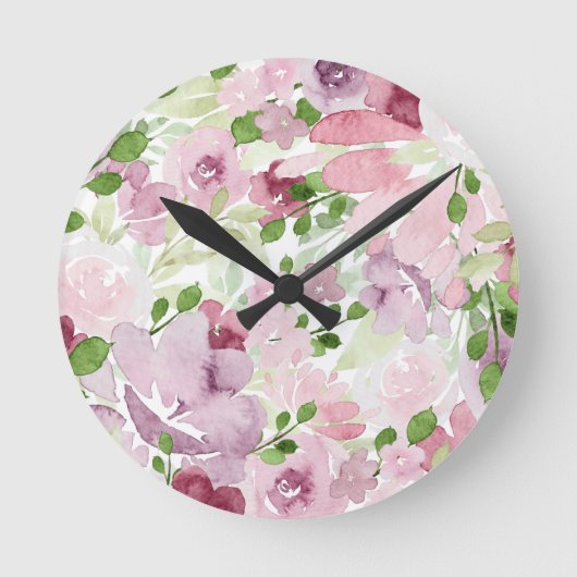 Aquarellblumen 2 runde wanduhr (Vorderseite)