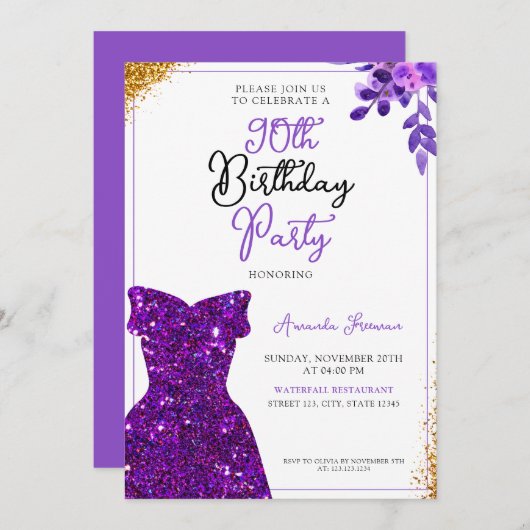 Aquarellblumen 90. Geburtstag Einladung (Vorne/Hinten)