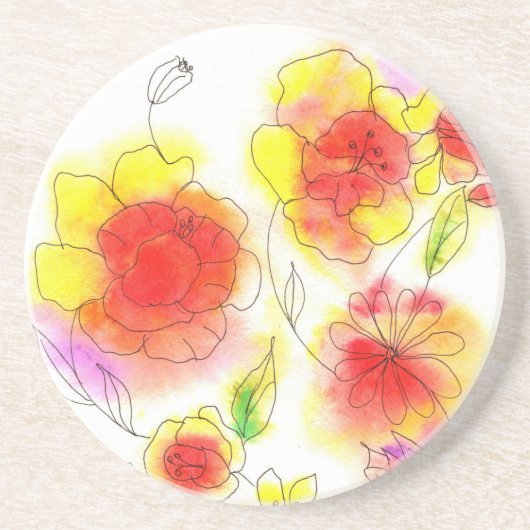 Aquarellblumen abstrakt, rot und gelb getränkeuntersetzer (Vorne)