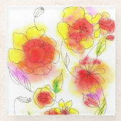 Aquarellblumen abstrakt, rot und gelb glasuntersetzer (Vorderseite)