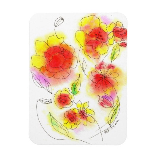 Aquarellblumen abstrakt, rot und gelb magnet (Vertikal)