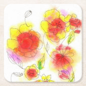 Aquarellblumen abstrakt, rot und gelb rechteckiger pappuntersetzer (Vorderseite)