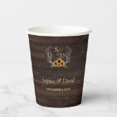 Aquarellblumen Antlers Monogram Wedding Pappbecher (Rückseite)