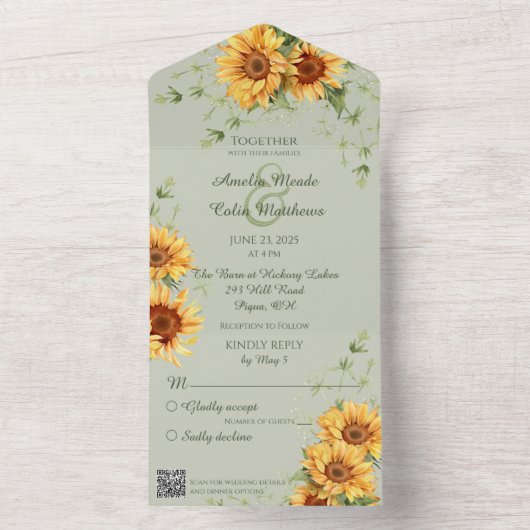 Aquarellblumen auf Sanitäranlagen mit QR-Code All In One Einladung (Innen Boden)