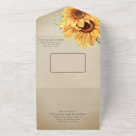 Aquarellblumen auf verblasstem Pergament All In One Einladung (Außenbereich)