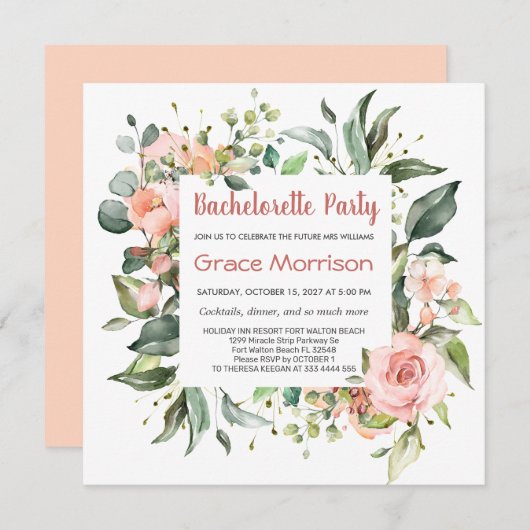 Aquarellblumen, Blattwerk, Junggeselinnen-Abschied Einladung (Vorne/Hinten)
