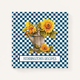 Aquarellblumen Blauer Schachbrettmuster Notizblock
