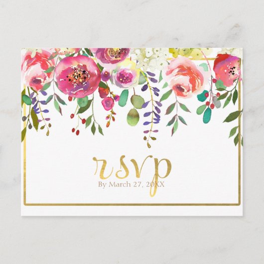 Aquarellblumen Blume Moderne Goldhochzeit RSVP Einladungspostkarte (Vorderseite)