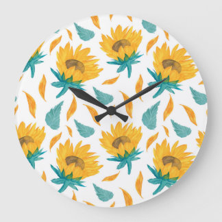 Aquarellblumen: Botanische Sommerkollektion Große Wanduhr