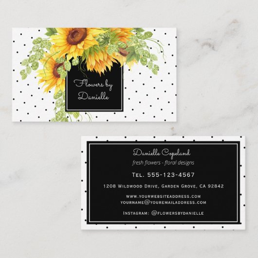 Aquarellblumen Bouquet und Polka Dots Visitenkarte (Vorne/Hinten)