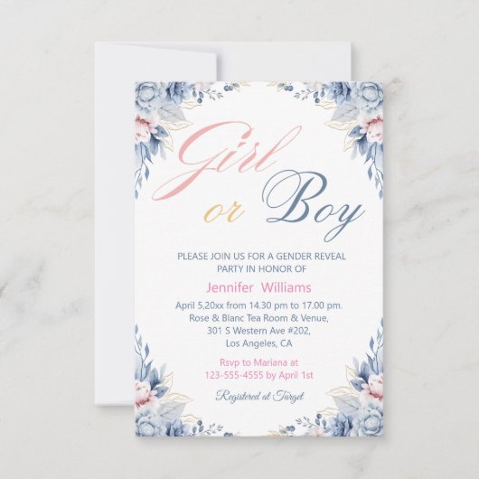 Aquarellblumen-Chic Mädchen oder Junge Geschlecht Einladung (Vorderseite)