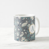 Aquarellblumen Clematis Grau Blue Monogram Kaffeetasse (VorderseiteRechts)