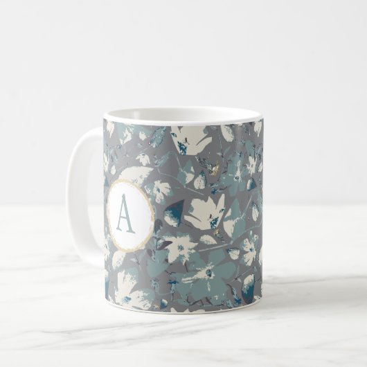 Aquarellblumen Clematis Grau Blue Monogram Kaffeetasse (Vorderseite Links)