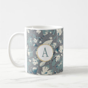 Aquarellblumen Clematis Grau Blue Monogram Kaffeetasse