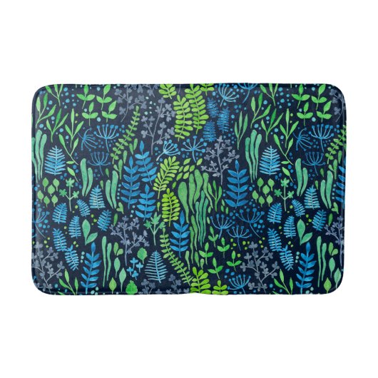 Aquarellblumen-Doodles dunkler Hintergrund Badematte (Vorderseite)