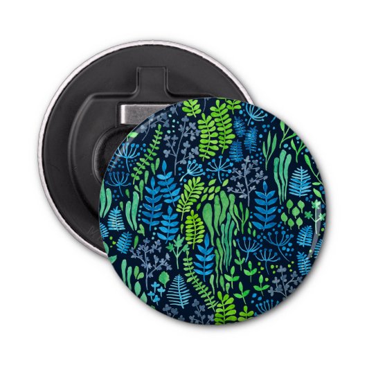 Aquarellblumen-Doodles dunkler Hintergrund Flaschenöffner (Vorderseite)