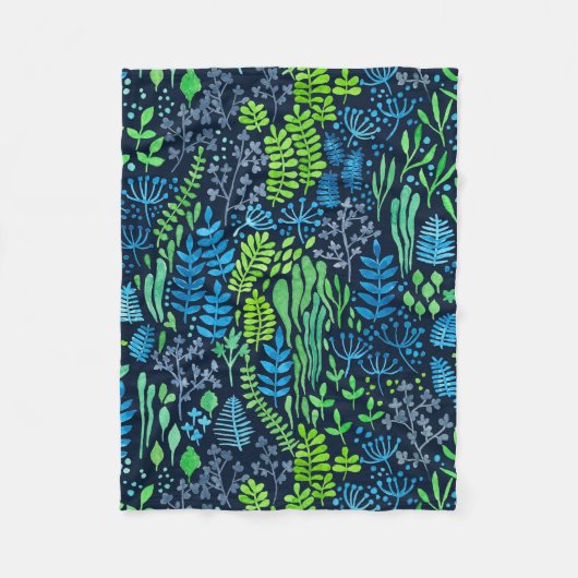 Aquarellblumen-Doodles dunkler Hintergrund Fleecedecke (Vorderseite)