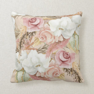Aquarellblumen Elegante Pampas Rosarote Rose Kissen