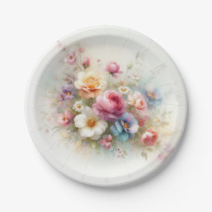 Aquarellblumen Fügen Sie Ihren Text Leere Runde Pappteller