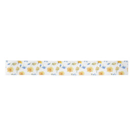 Aquarellblumen Gelb und Blau Blumen Satinband