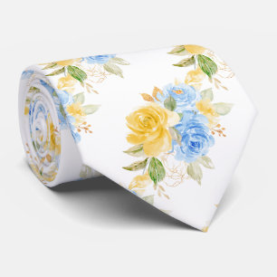 Aquarellblumen Gelbe Blaue Rosen Krawatte