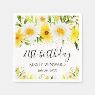 Aquarellblumen & gelbe Blumen Geburtstag Serviette