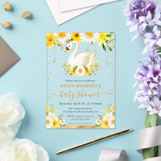 Aquarellblumen Gelbe Blumen Schwanendusche Acryleinladungen (In Situ (Hochzeit))