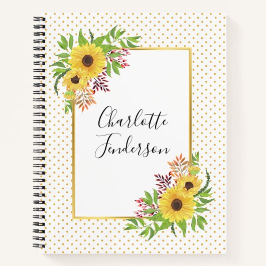 Aquarellblumen, gelbe und weiße Polka-Punkte Notizblock (Vorderseite)