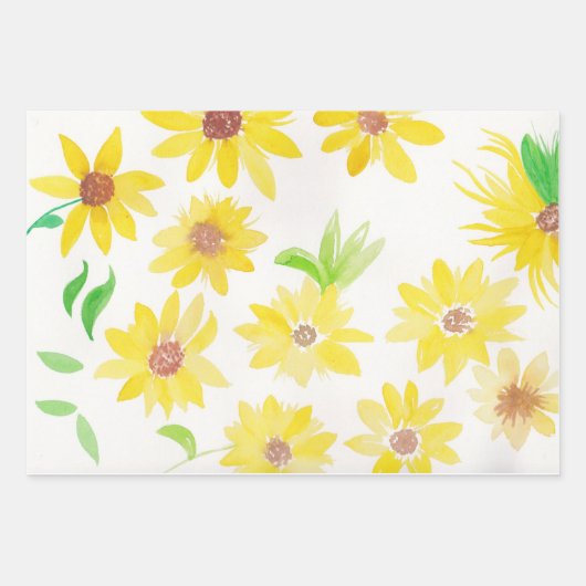 Aquarellblumen Gelbes Muster Geschenkpapier Set (Vorderseite)