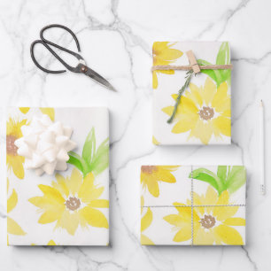 Aquarellblumen Gelbes Muster Geschenkpapier Set