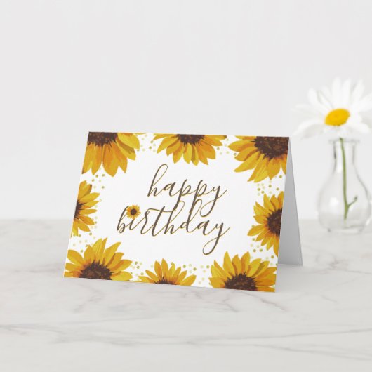 Aquarellblumen & Golddots zum Geburtstag Karte (Kleine Pflanze)