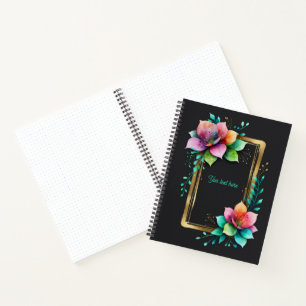 Aquarellblumen - Goldener Rahmen 34 + Ihr Text Notizblock