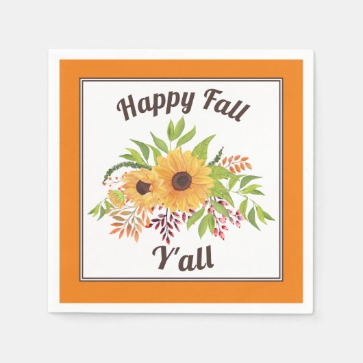 Aquarellblumen Happy fall Y'all orange Serviette (Vorderseite)