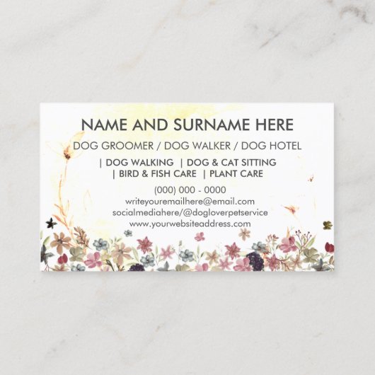 Aquarellblumen Haustiere Sitter Walker-Hunde Visitenkarte (Rückseite)